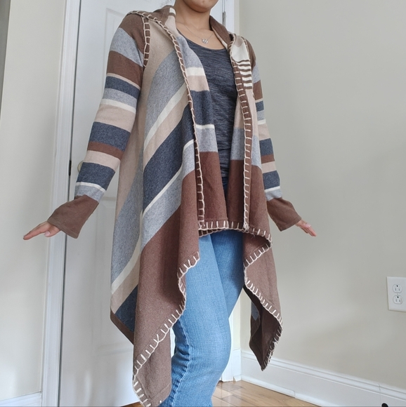 Acrobat Women's Brown Beige Silk Cashmere Blend Hooded Cardigan Sweater One Size - Picture 1 of 7